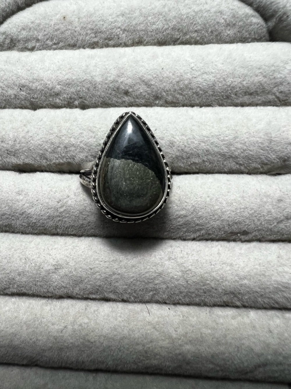 Silver Apache Gold Pyrite Teardrop Ring